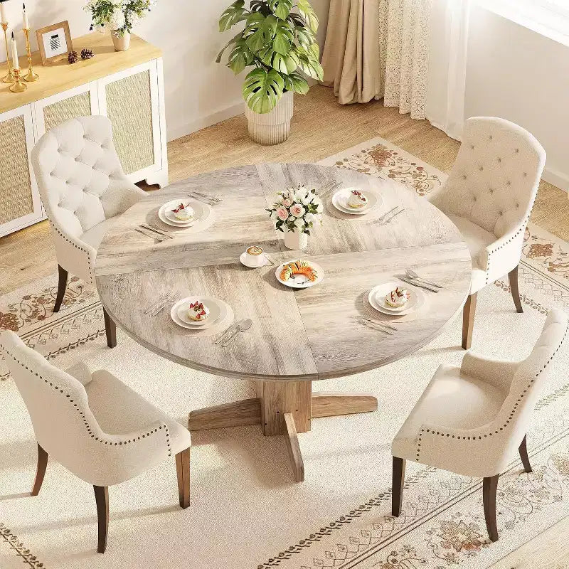 47-Inch Black Round Dining Table for 4-6 C Farmhouse Style C Sturdy Pedestal Base C Ideal for Living Room, Apartment, Dining Room