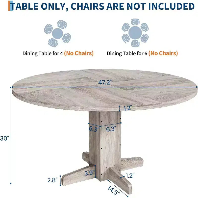 47-Inch Black Round Dining Table for 4-6 C Farmhouse Style C Sturdy Pedestal Base C Ideal for Living Room, Apartment, Dining Room