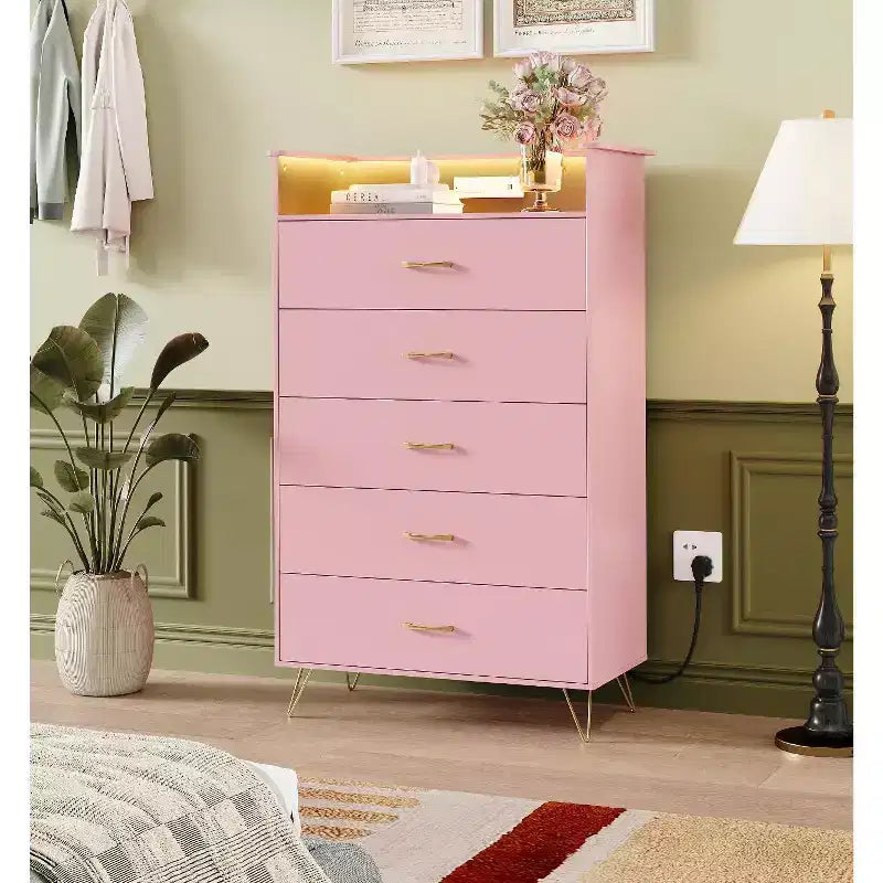 5 Drawer Tall Dresser, Modern White Chest with Silent Drawers, Water-Resistant Storage Organizer for Bedroom, Closet, Hallway