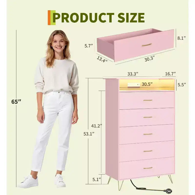 5 Drawer Tall Dresser, Modern White Chest with Silent Drawers, Water-Resistant Storage Organizer for Bedroom, Closet, Hallway