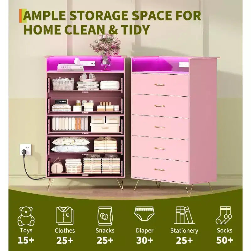 5 Drawer Tall Dresser, Modern White Chest with Silent Drawers, Water-Resistant Storage Organizer for Bedroom, Closet, Hallway