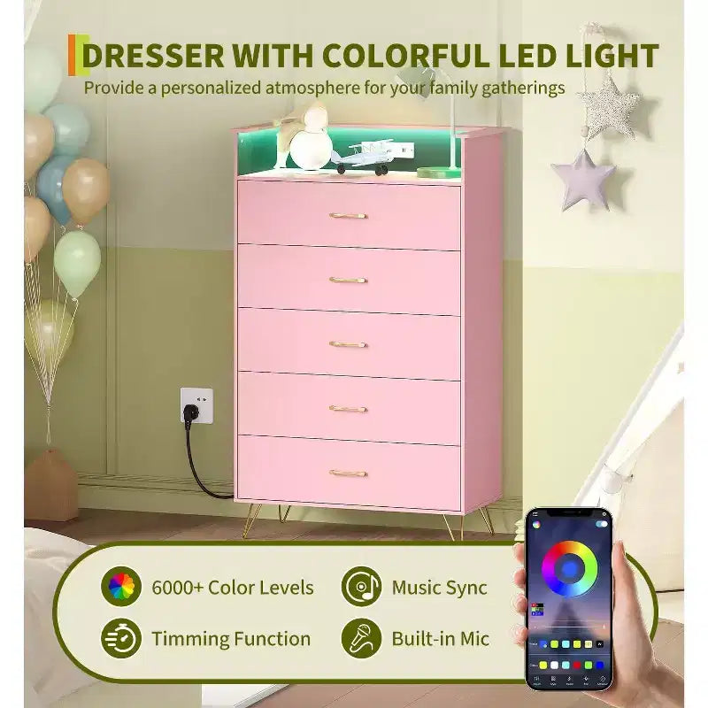 5 Drawer Tall Dresser, Modern White Chest with Silent Drawers, Water-Resistant Storage Organizer for Bedroom, Closet, Hallway