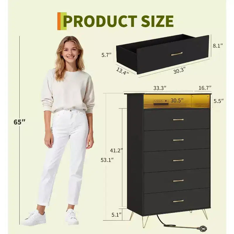 5 Drawer Tall Dresser, Modern White Chest with Silent Drawers, Water-Resistant Storage Organizer for Bedroom, Closet, Hallway