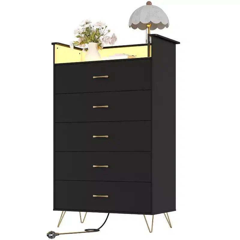 5 Drawer Tall Dresser, Modern White Chest with Silent Drawers, Water-Resistant Storage Organizer for Bedroom, Closet, Hallway