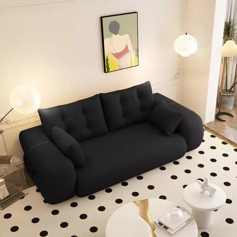 78.7 Multifunctional Foldable Sofa Bed, 3-in-1 Teddy Fabric Foam Filled Sleepder Sofa Bed Black