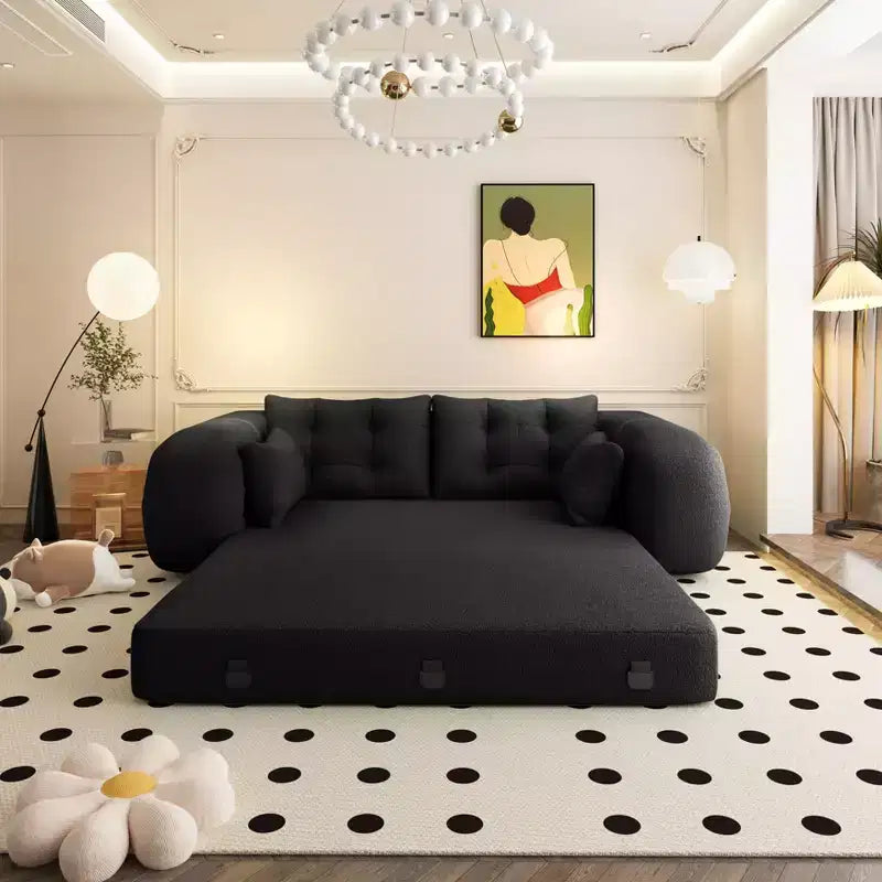 78.7 Multifunctional Foldable Sofa Bed, 3-in-1 Teddy Fabric Foam Filled Sleepder Sofa Bed Black