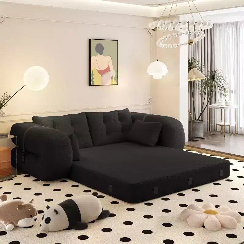 78.7 Multifunctional Foldable Sofa Bed, 3-in-1 Teddy Fabric Foam Filled Sleepder Sofa Bed Black