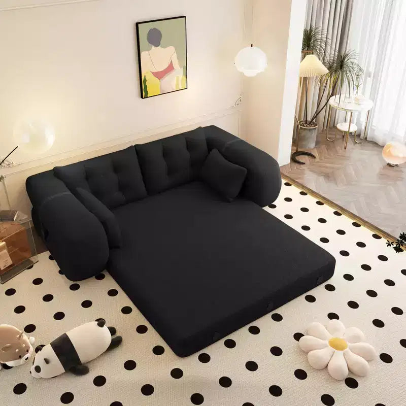 78.7 Multifunctional Foldable Sofa Bed, 3-in-1 Teddy Fabric Foam Filled Sleepder Sofa Bed Black