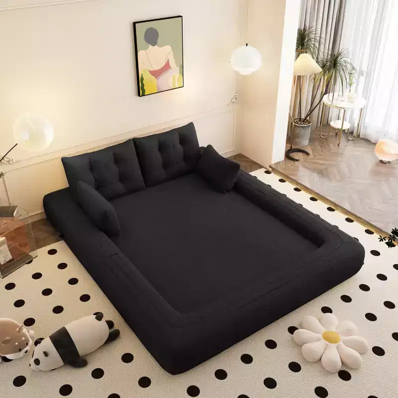 78.7 Multifunctional Foldable Sofa Bed, 3-in-1 Teddy Fabric Foam Filled Sleepder Sofa Bed Black