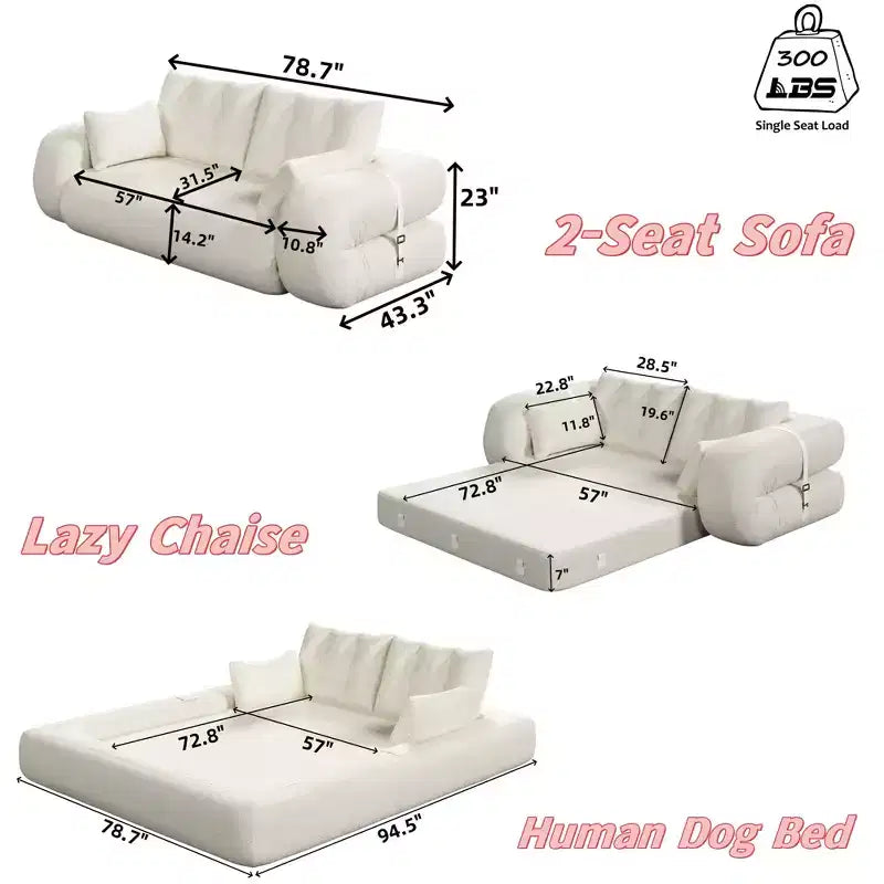 78.7 Multifunctional Foldable Sofa Bed, 3-in-1 Teddy Fabric Foam Filled Sleepder Sofa Bed Black