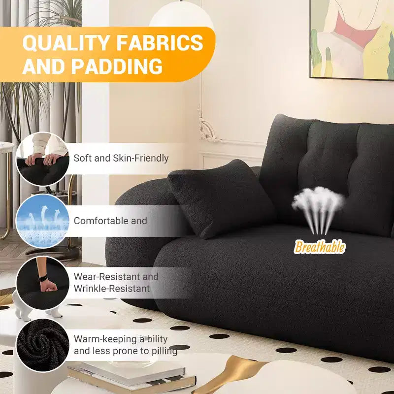 78.7 Multifunctional Foldable Sofa Bed, 3-in-1 Teddy Fabric Foam Filled Sleepder Sofa Bed Black
