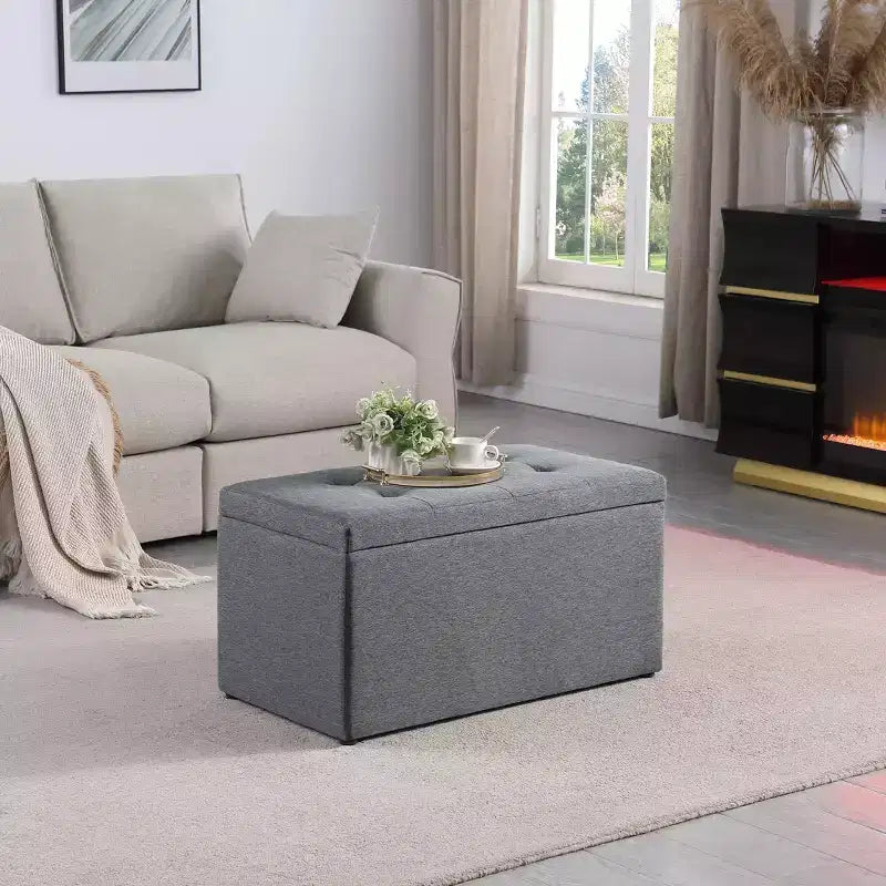 Modern Bench with Storage and Ample Storage Space, Ottoman Foot Rest with Padding Seat, Entryway Bench for Living Room, Bedroom, Dark Gray