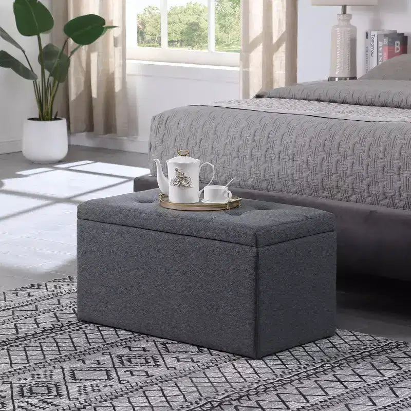 Modern Bench with Storage and Ample Storage Space, Ottoman Foot Rest with Padding Seat, Entryway Bench for Living Room, Bedroom, Dark Gray