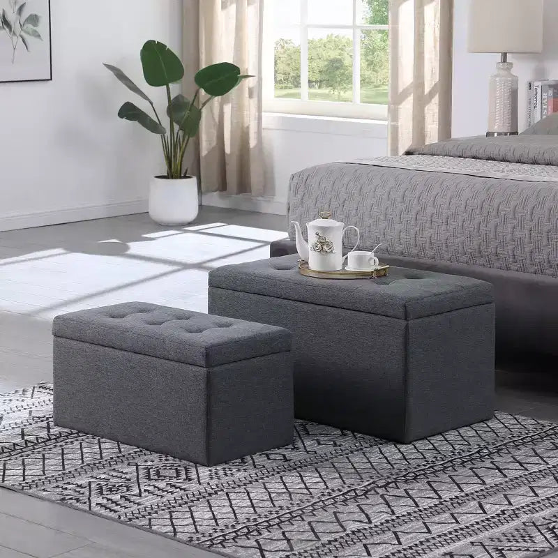 Modern Bench with Storage and Ample Storage Space, Ottoman Foot Rest with Padding Seat, Entryway Bench for Living Room, Bedroom, Dark Gray