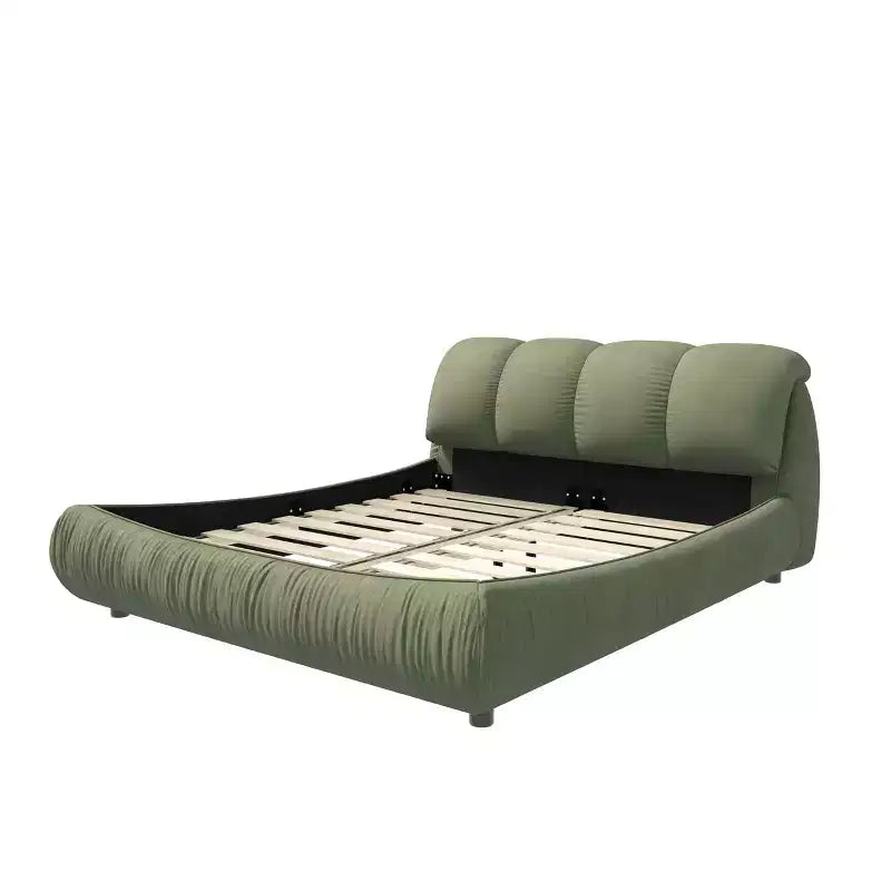 Luxury Upholstered Platform Bed with Oversized Padded Backrset and Solid Wood Frame Green