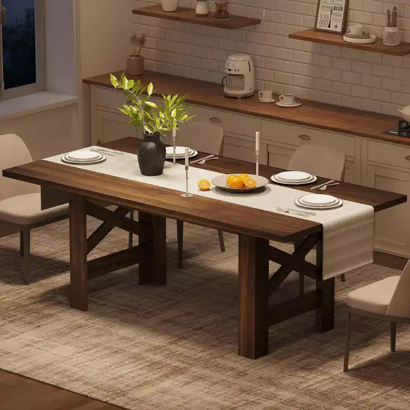 71 Rustic Dining Table, Farmhouse Rectangular Wooden Kitchen Table for 6-8, Thick Rectangle Tabletop, Heavy-Duty Base