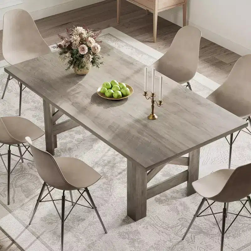 71 Rustic Dining Table, Farmhouse Rectangular Wooden Kitchen Table for 6-8, Thick Rectangle Tabletop, Heavy-Duty Base