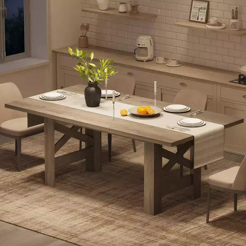 71 Rustic Dining Table, Farmhouse Rectangular Wooden Kitchen Table for 6-8, Thick Rectangle Tabletop, Heavy-Duty Base