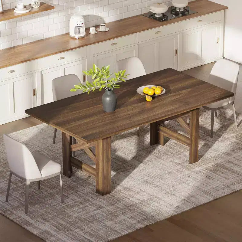 71 Rustic Dining Table, Farmhouse Rectangular Wooden Kitchen Table for 6-8, Thick Rectangle Tabletop, Heavy-Duty Base