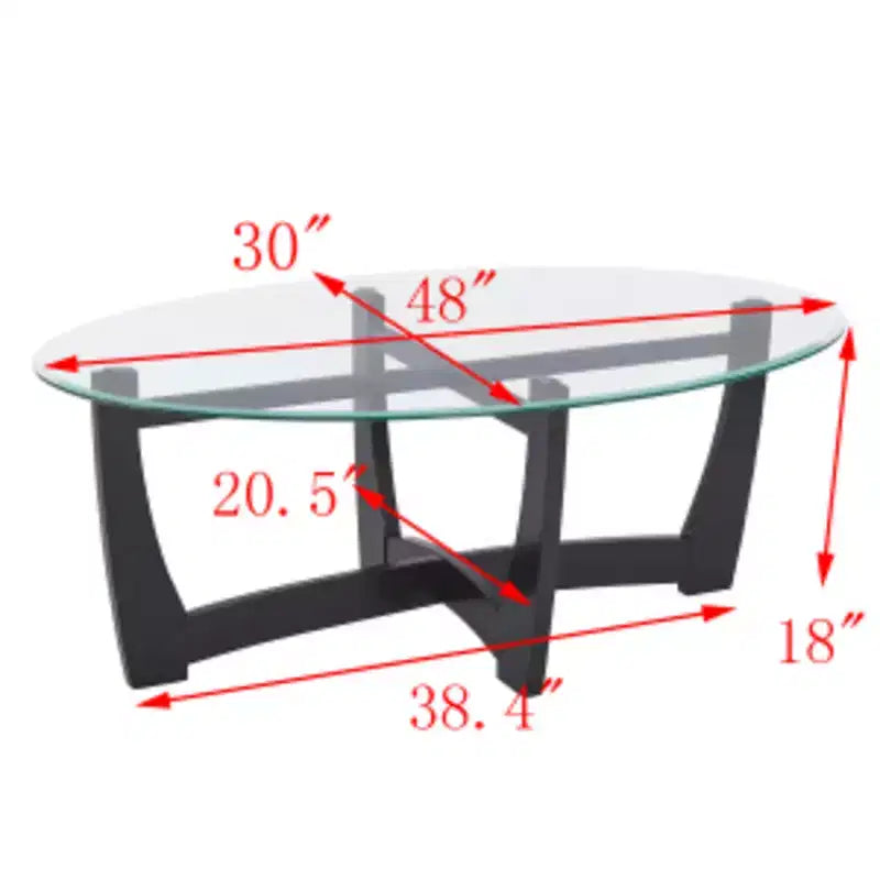 48 inch Oval Glass Coffee Table Black Round Coffee Table with Glass Top Small Coffee Table for Living Room Office