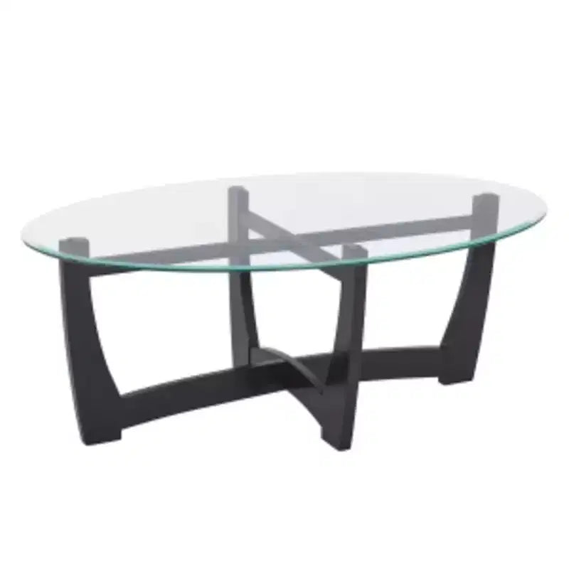 48 inch Oval Glass Coffee Table Black Round Coffee Table with Glass Top Small Coffee Table for Living Room Office