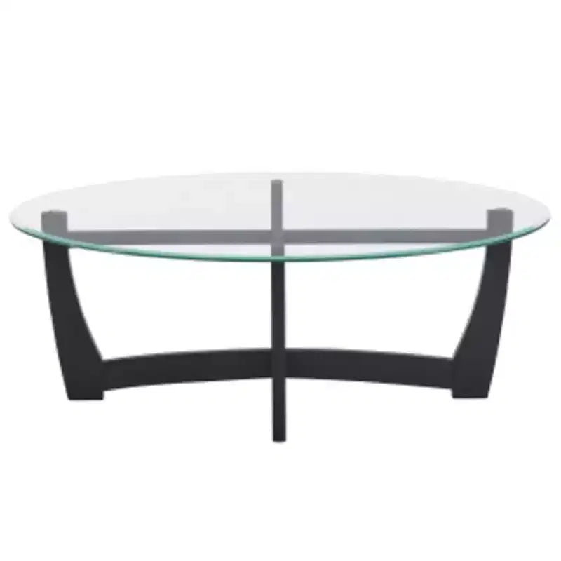 48 inch Oval Glass Coffee Table Black Round Coffee Table with Glass Top Small Coffee Table for Living Room Office