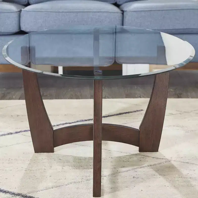 48 inch Oval Glass Coffee Table Cherry Round Coffee Table with Glass Top Small Coffee Table for Living Room Office