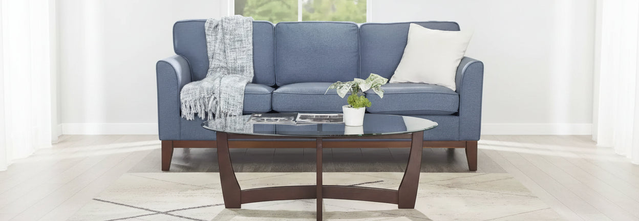 48 inch Oval Glass Coffee Table Cherry Round Coffee Table with Glass Top Small Coffee Table for Living Room Office