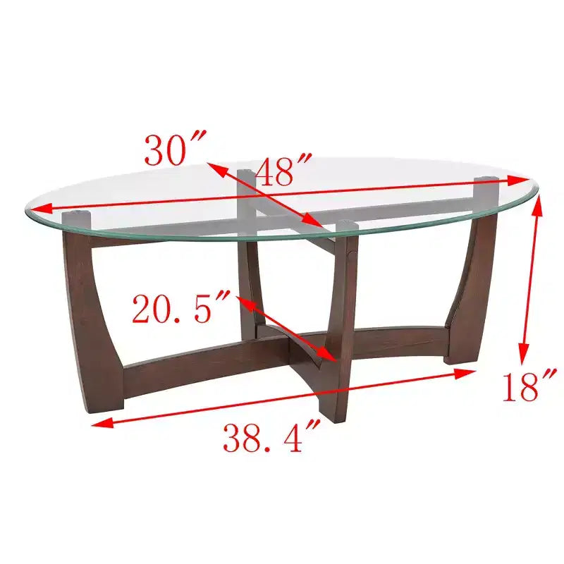 48 inch Oval Glass Coffee Table Cherry Round Coffee Table with Glass Top Small Coffee Table for Living Room Office