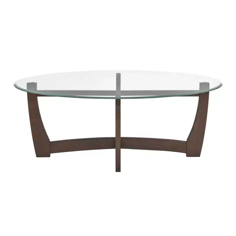 48 inch Oval Glass Coffee Table Cherry Round Coffee Table with Glass Top Small Coffee Table for Living Room Office