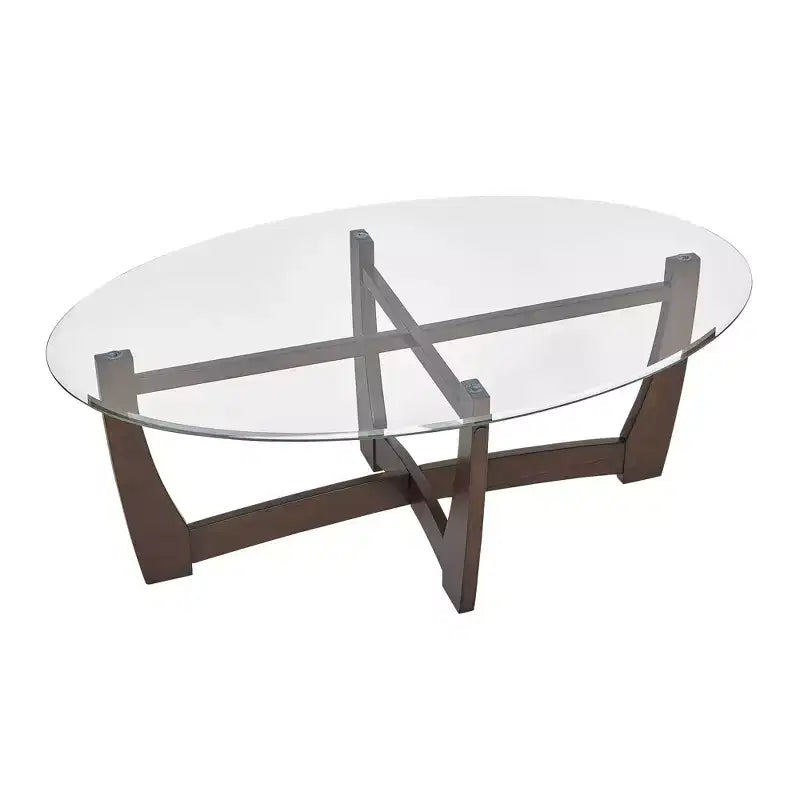48 inch Oval Glass Coffee Table Cherry Round Coffee Table with Glass Top Small Coffee Table for Living Room Office