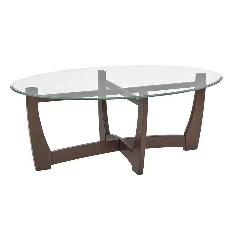 48 inch Oval Glass Coffee Table Cherry Round Coffee Table with Glass Top Small Coffee Table for Living Room Office