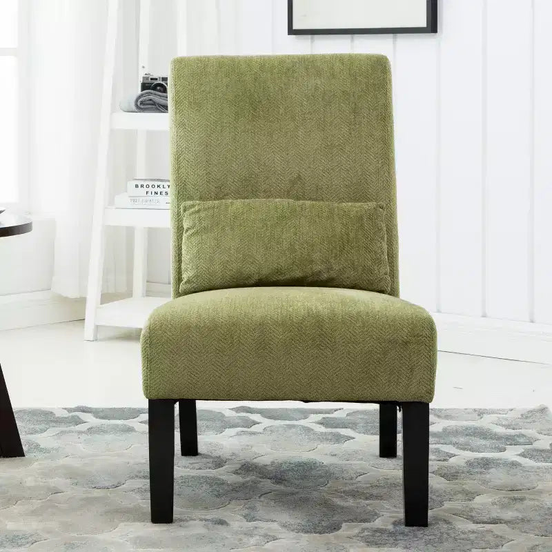 Chenille Fabric Armless Accent Chair,Lounge Chair with Matching Pillow,Solid Wood Frame & Legs,Modern Graffiti Chair for Living Room