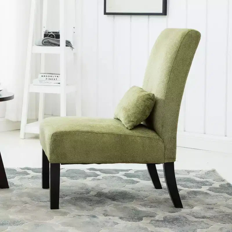 Chenille Fabric Armless Accent Chair,Lounge Chair with Matching Pillow,Solid Wood Frame & Legs,Modern Graffiti Chair for Living Room
