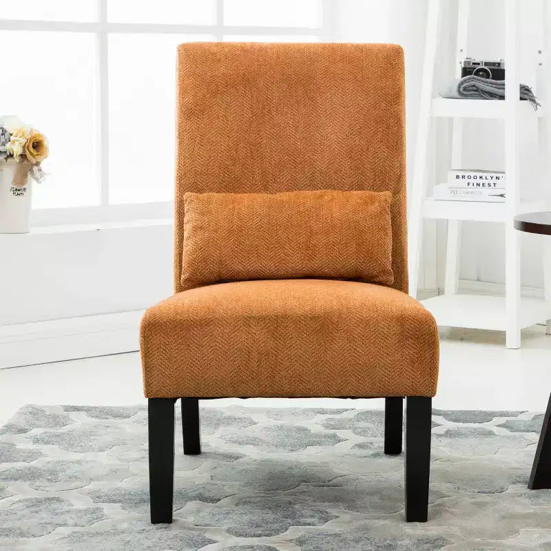Chenille Fabric Armless Accent Chair,Lounge Chair with Matching Pillow,Solid Wood Frame & Legs,Modern Graffiti Chair for Living Room