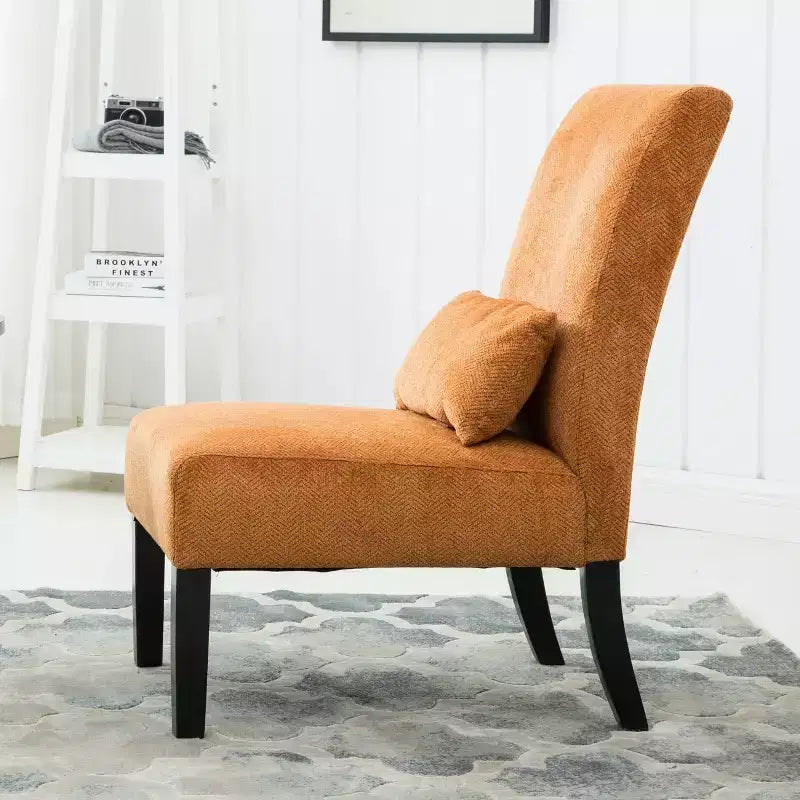 Chenille Fabric Armless Accent Chair,Lounge Chair with Matching Pillow,Solid Wood Frame & Legs,Modern Graffiti Chair for Living Room