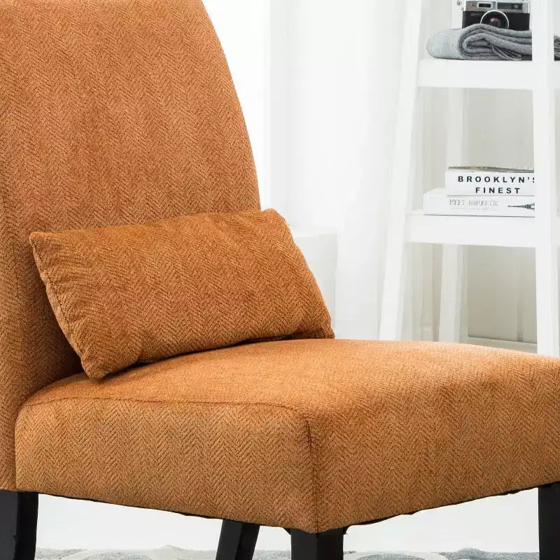Chenille Fabric Armless Accent Chair,Lounge Chair with Matching Pillow,Solid Wood Frame & Legs,Modern Graffiti Chair for Living Room