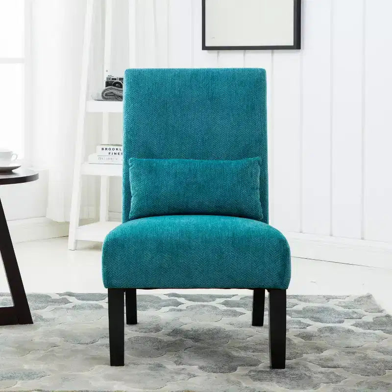 Chenille Fabric Armless Accent Chair,Lounge Chair with Matching Pillow,Solid Wood Frame & Legs,Modern Graffiti Chair for Living Room