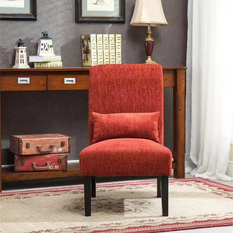 Chenille Fabric Armless Accent Chair,Lounge Chair with Matching Pillow,Solid Wood Frame & Legs,Modern Graffiti Chair for Living Room