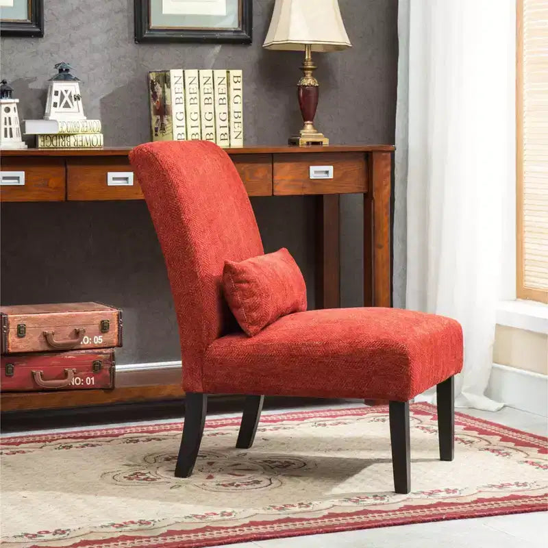 Chenille Fabric Armless Accent Chair,Lounge Chair with Matching Pillow,Solid Wood Frame & Legs,Modern Graffiti Chair for Living Room