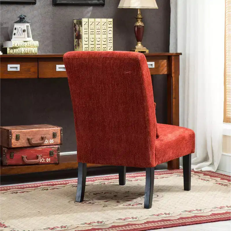 Chenille Fabric Armless Accent Chair,Lounge Chair with Matching Pillow,Solid Wood Frame & Legs,Modern Graffiti Chair for Living Room