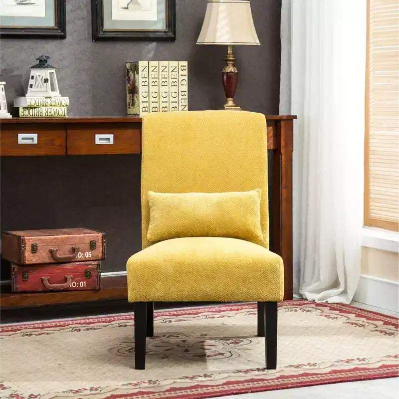 Chenille Fabric Armless Accent Chair,Lounge Chair with Matching Pillow,Solid Wood Frame & Legs,Modern Graffiti Chair for Living Room