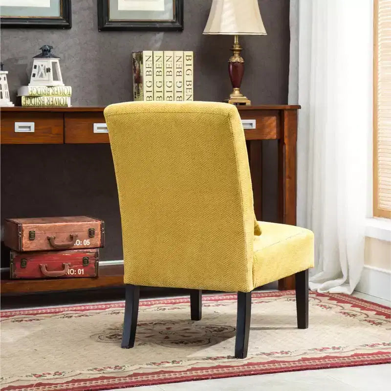 Chenille Fabric Armless Accent Chair,Lounge Chair with Matching Pillow,Solid Wood Frame & Legs,Modern Graffiti Chair for Living Room