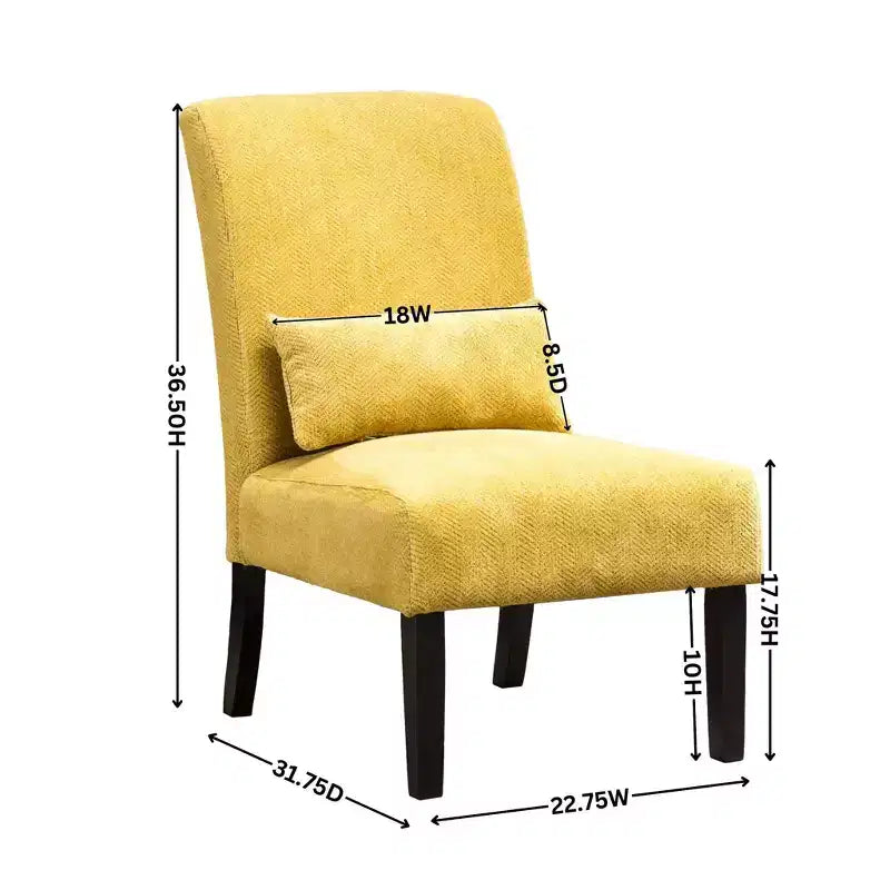 Chenille Fabric Armless Accent Chair,Lounge Chair with Matching Pillow,Solid Wood Frame & Legs,Modern Graffiti Chair for Living Room