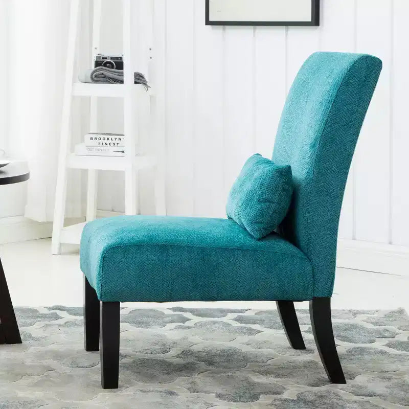 Chenille Fabric Armless Accent Chair,Lounge Chair with Matching Pillow,Solid Wood Frame & Legs,Modern Graffiti Chair for Living Room