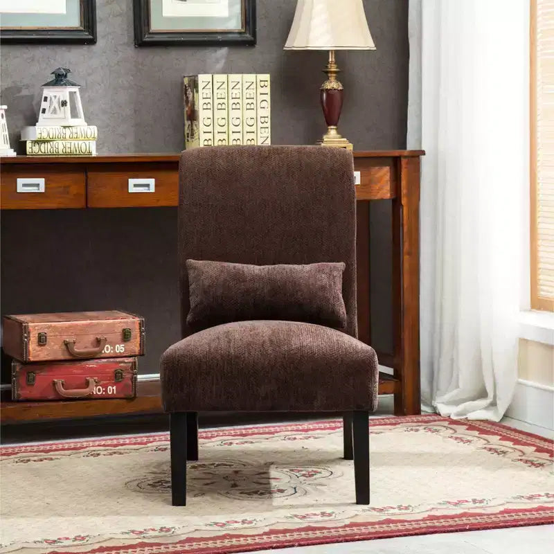 Chenille Fabric Armless Accent Chair,Lounge Chair with Matching Pillow,Solid Wood Frame & Legs,Modern Graffiti Chair for Living Room