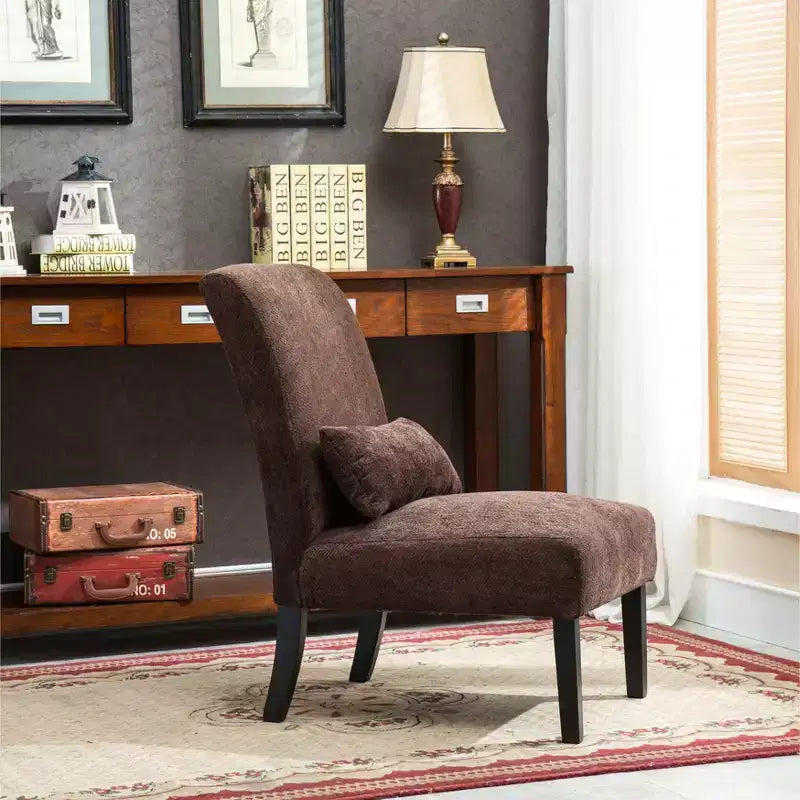 Chenille Fabric Armless Accent Chair,Lounge Chair with Matching Pillow,Solid Wood Frame & Legs,Modern Graffiti Chair for Living Room