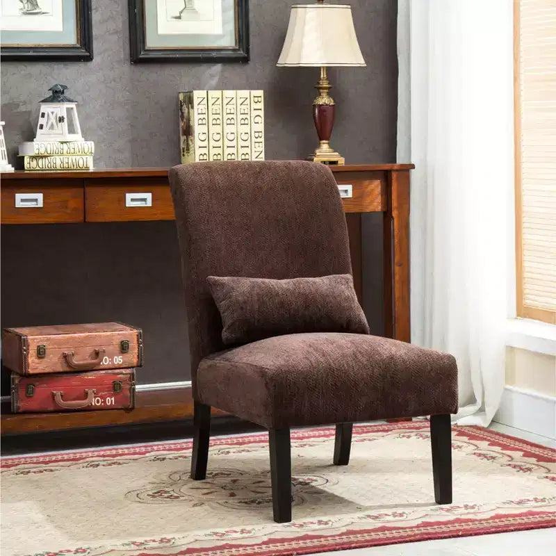 Chenille Fabric Armless Accent Chair,Lounge Chair with Matching Pillow,Solid Wood Frame & Legs,Modern Graffiti Chair for Living Room