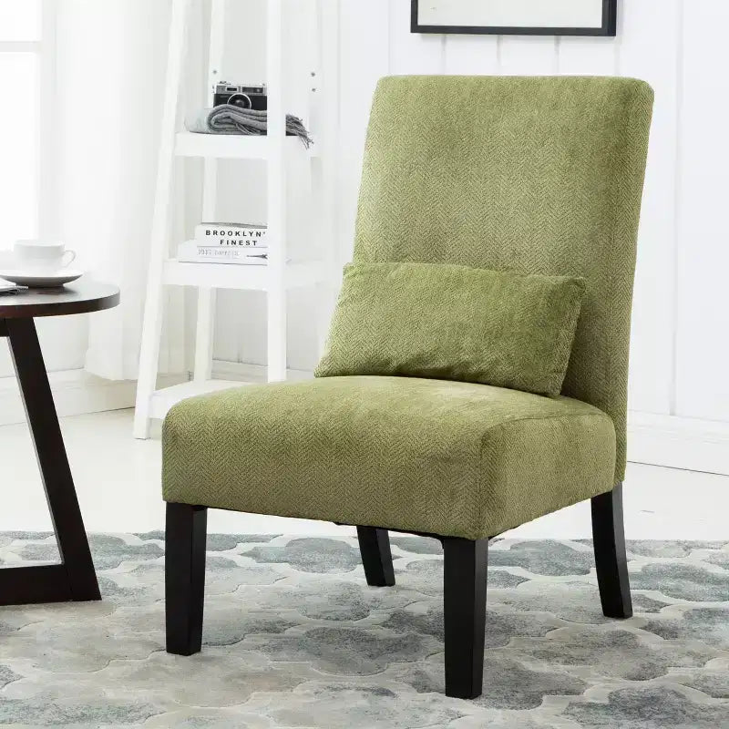Chenille Fabric Armless Accent Chair,Lounge Chair with Matching Pillow,Solid Wood Frame & Legs,Modern Graffiti Chair for Living Room