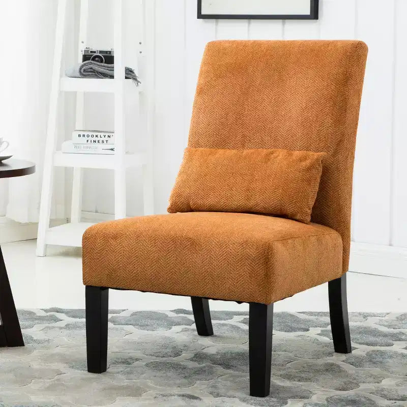 Chenille Fabric Armless Accent Chair,Lounge Chair with Matching Pillow,Solid Wood Frame & Legs,Modern Graffiti Chair for Living Room
